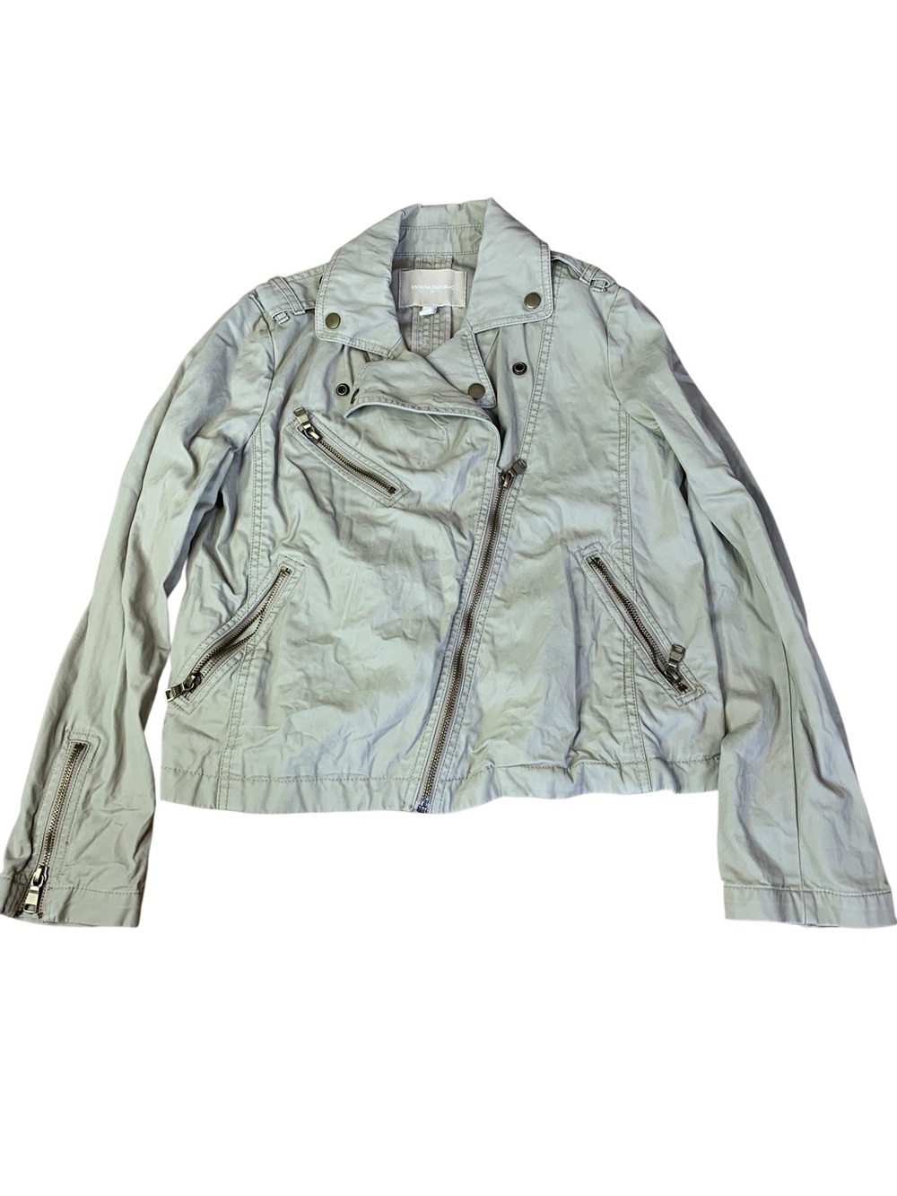 Banana Republic Khaki Cotton Asymmetrical Moto Jacket - XS - Lightweight